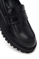Kadın Siyah Kalın Tabanlı Deri Maskülen Loafer | Derimod