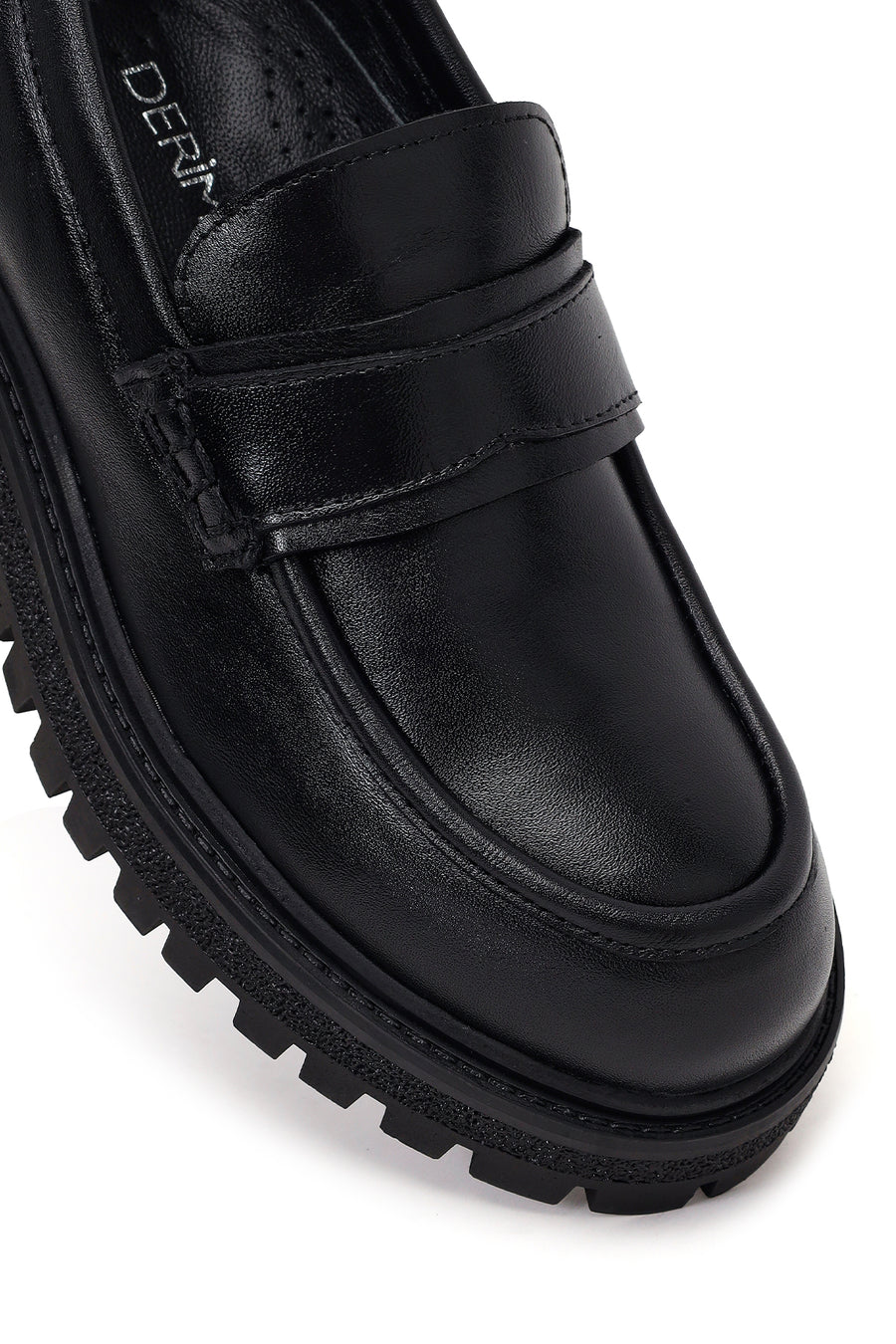 Kadın Siyah Kalın Tabanlı Deri Maskülen Loafer