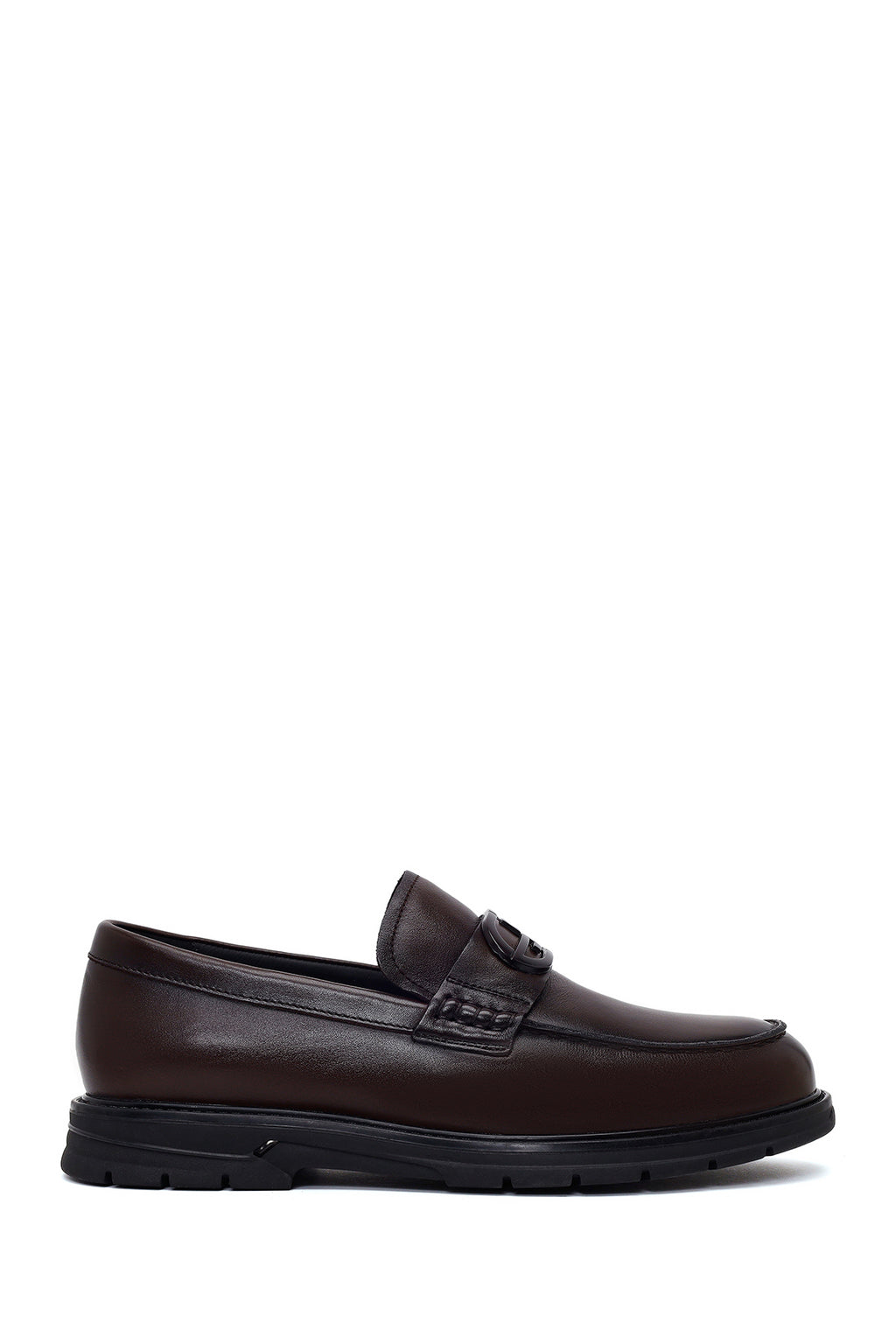 Erkek Kahverengi Tokalı Deri Casual Loafer