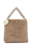 Women's Beige Long Strap Plush Shoulder Bag | Derimod