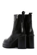 Women's Black Leather Zippered Platform Heeled Boots | Derimod