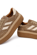 Woman Tan Lace-Up Thick-Soled Suede Leather Sneaker | Derimod