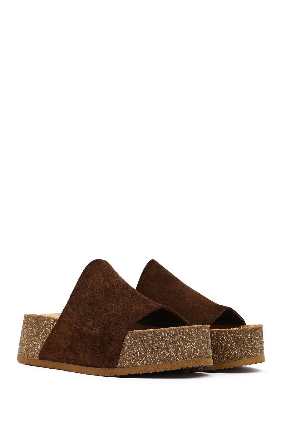 Women's Brown Thick-Soled Suede Leather Slippers