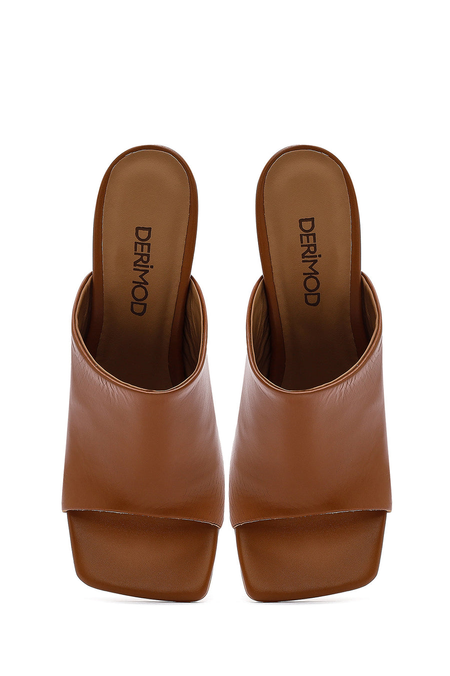 Women's Brown Heeled Leather Slippers