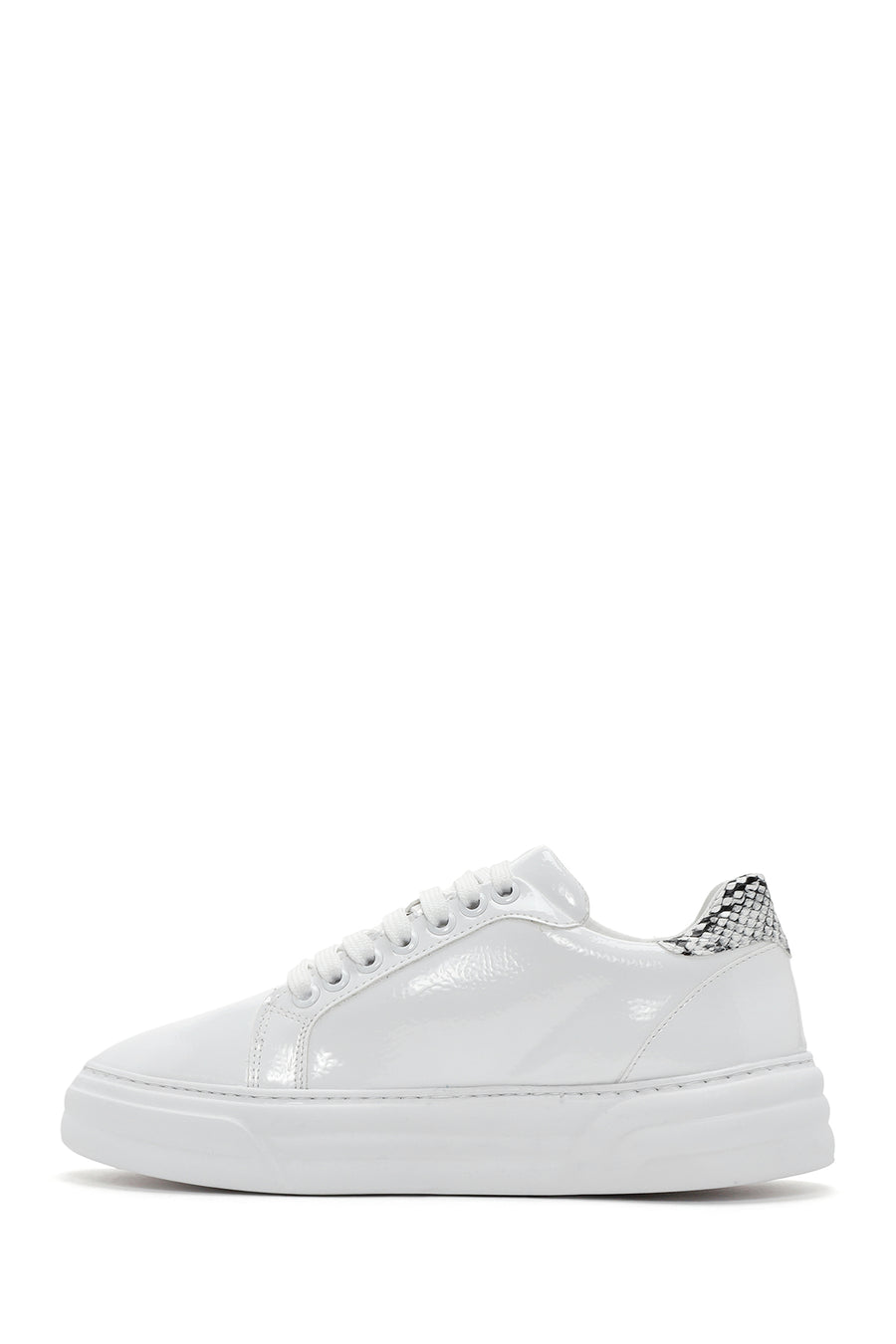 Women's White Patent Leather Thick Soled Sneaker