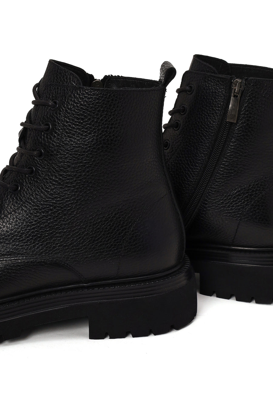 Male Black Lace-up Zip Closure Leather Casual Boots