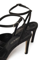 Women's Black Ankle Buckle High Thin Heel Fabric Sandals | Derimod