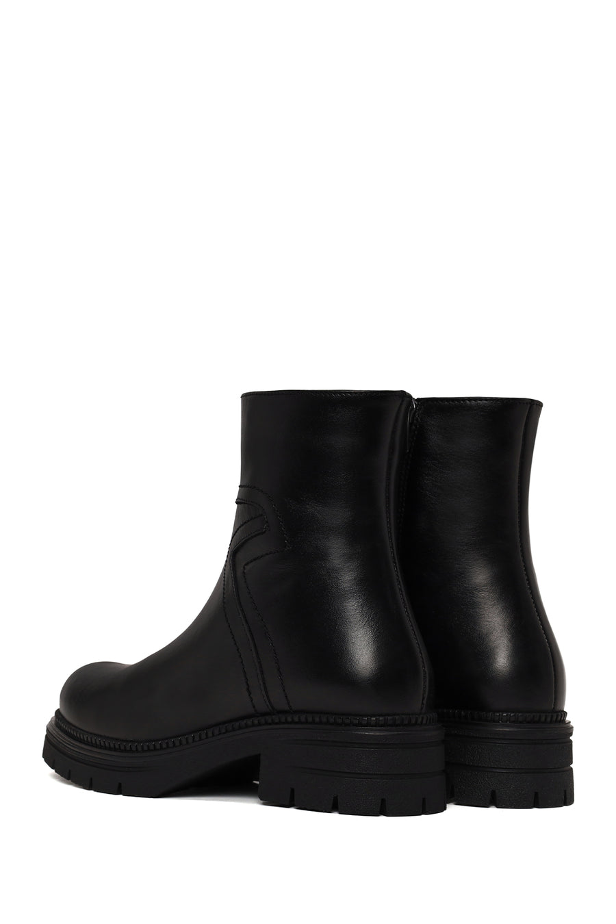 Woman Black Zip Closure Thick-Soled Leather Boots