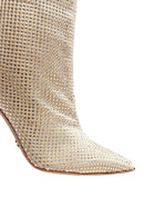 Women's Gold Thin Heeled Stone Leather Boots | Derimod