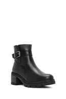 Women's Black Zippered Leather Heeled Boots | Derimod