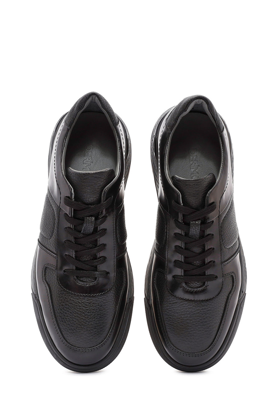Erkek Siyah Bağcıklı Deri Casual Sneaker