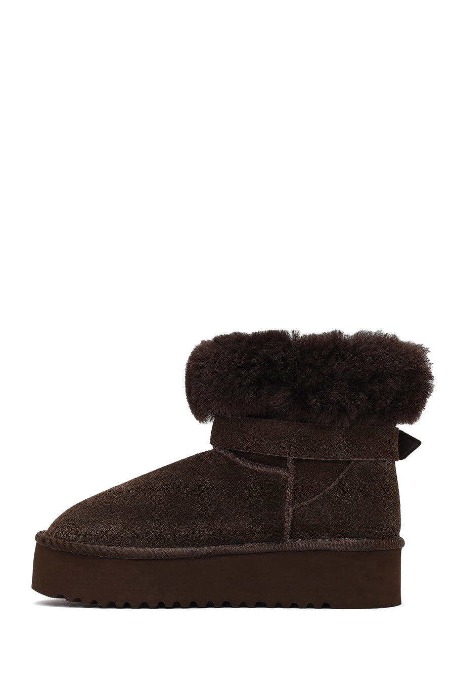 Woman Brown Thick-Soled Fur-Detail Suede Teddy Boots