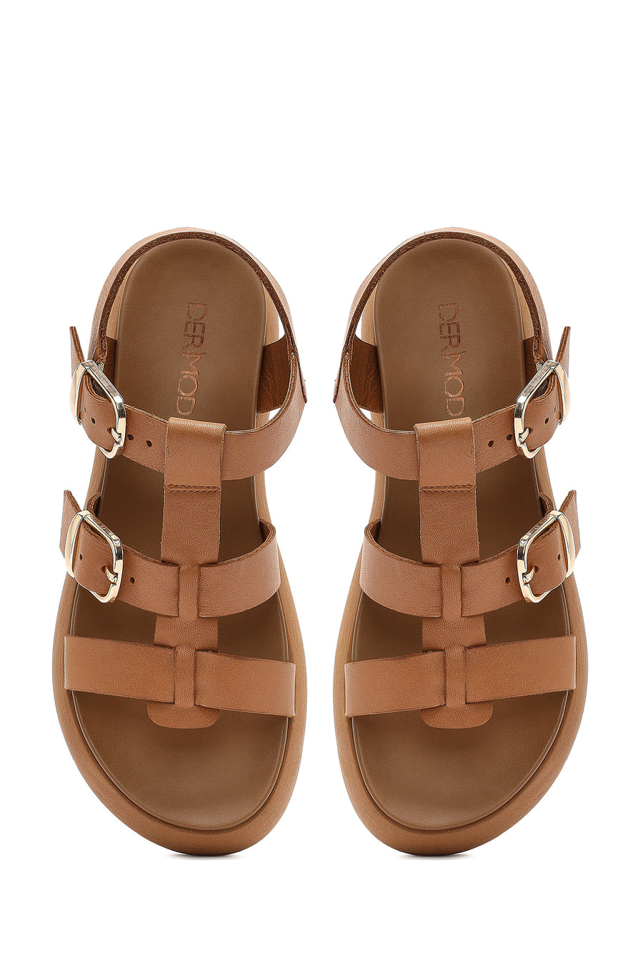 Women's Brown Buckled Thick Soled Leather Sandals