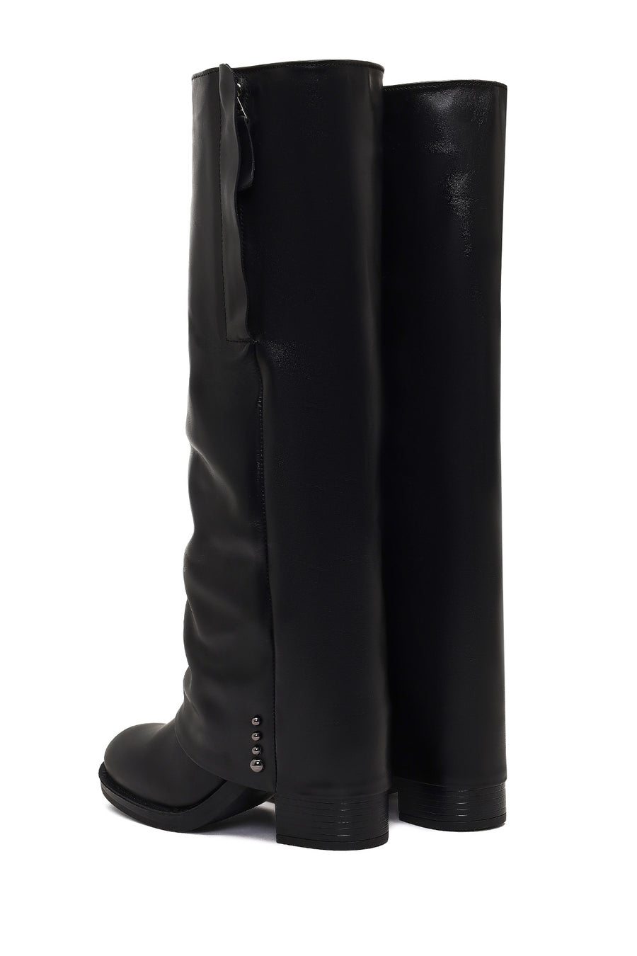 Women's Black Thick Heeled Leather Boot