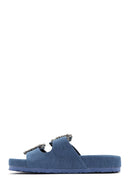 Women's Blue Stone Fabric Slippers | Derimod