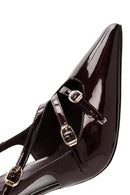 Women's Burgundy Open Back Thin Heel Patent Leather Shoes | Derimod