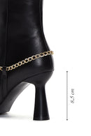 Women's Black Leather Zippered Chain Heeled Classic Boots | Derimod