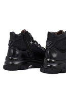 Men's Black Zippered Leather Boat | Derimod