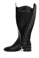 Women's Black Zippered Leather Boots | Derimod