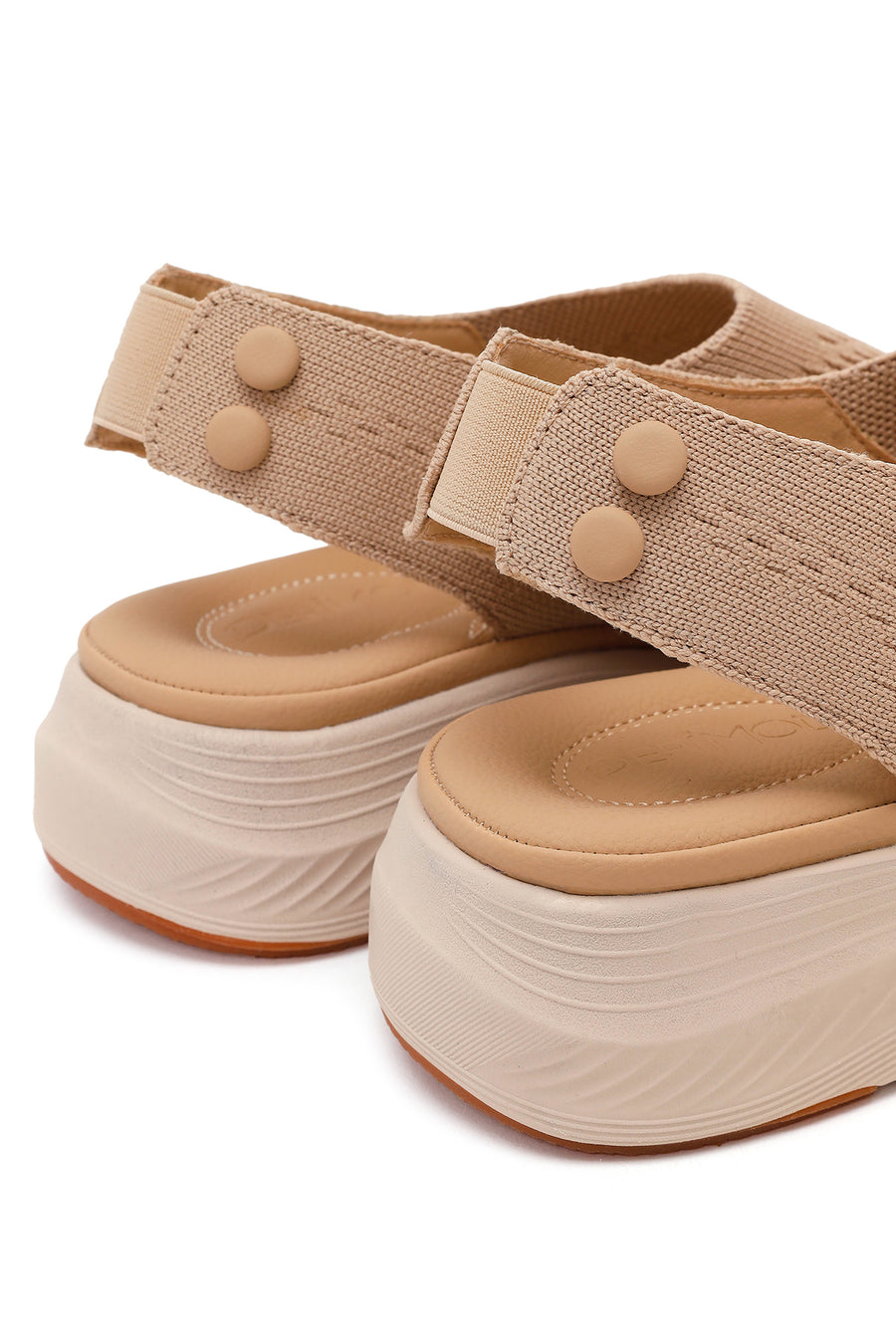 Women's Beige Strapped Thick-Soled Fabric Comfort Sandals