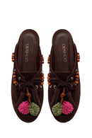 Woman Brown Tassel Suede Mule Slipper | Derimod