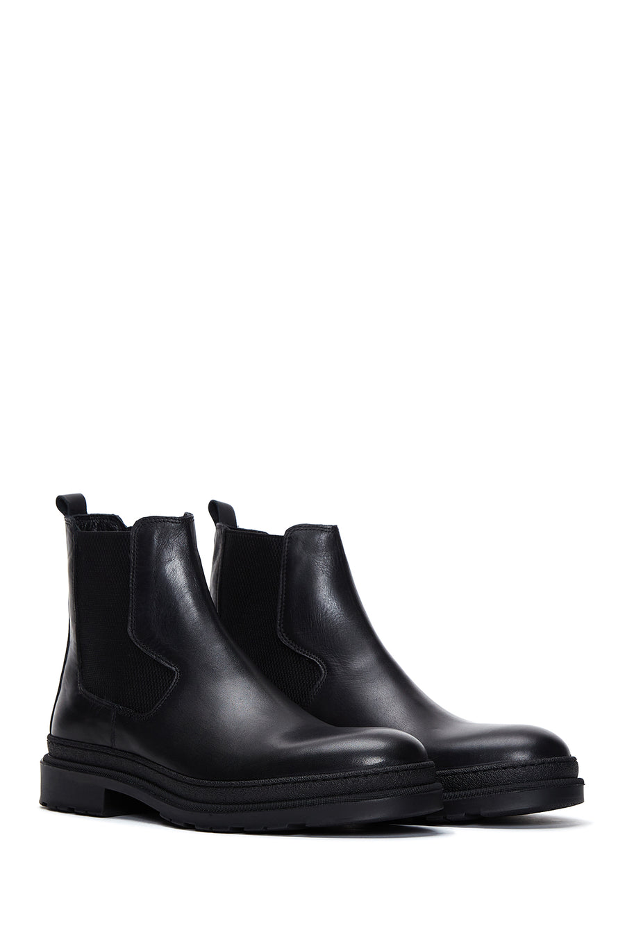 Men's Black Leather Chelsea Flat Boots