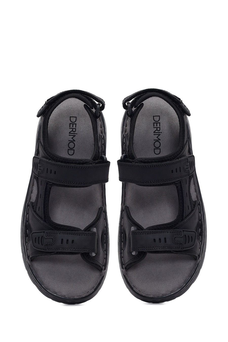 Men's Black Double Strap Leather Sandals