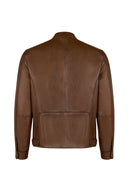 Christ Male Brown Mandarin Collar Leather Jacket | Derimod