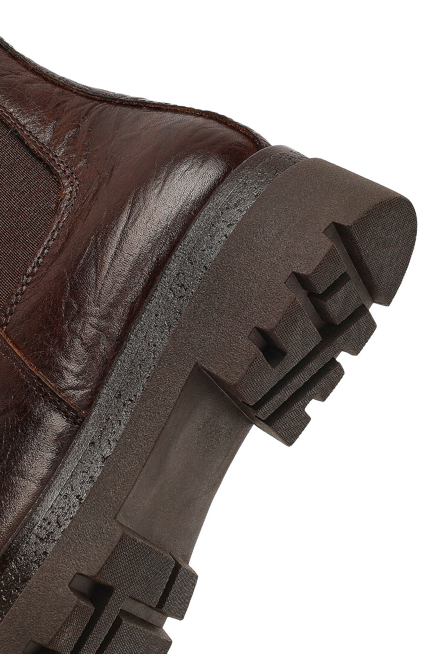 Woman Brown Thick-Soled Leather Chelsea Boots