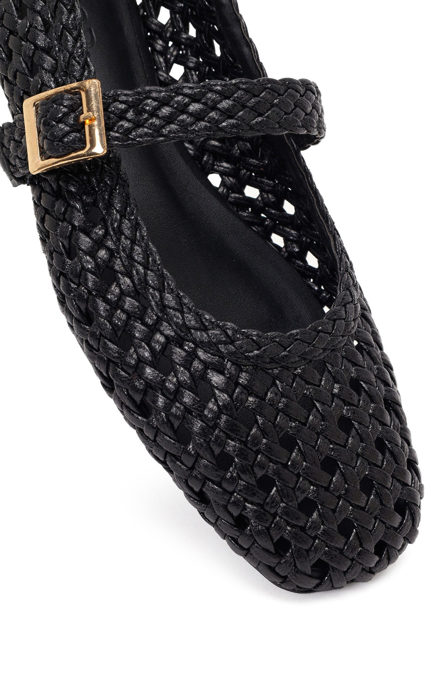Woman Black Buckled Braided Ballerine flats