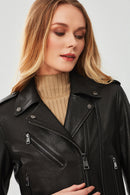 London Women's Black Biker Leather Jacket | Derimod