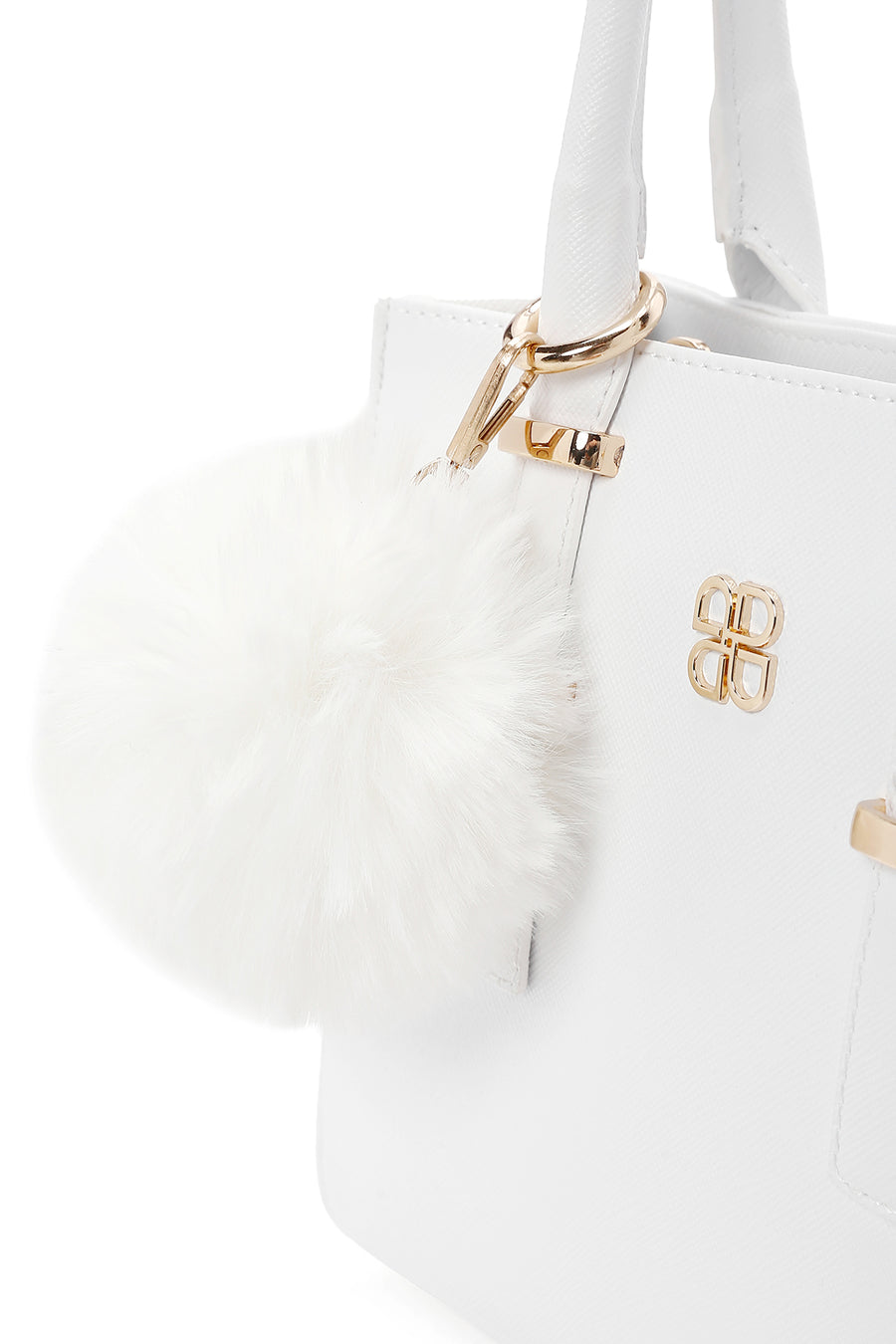 Women's White Long Strap Handbag with Accessory Detail