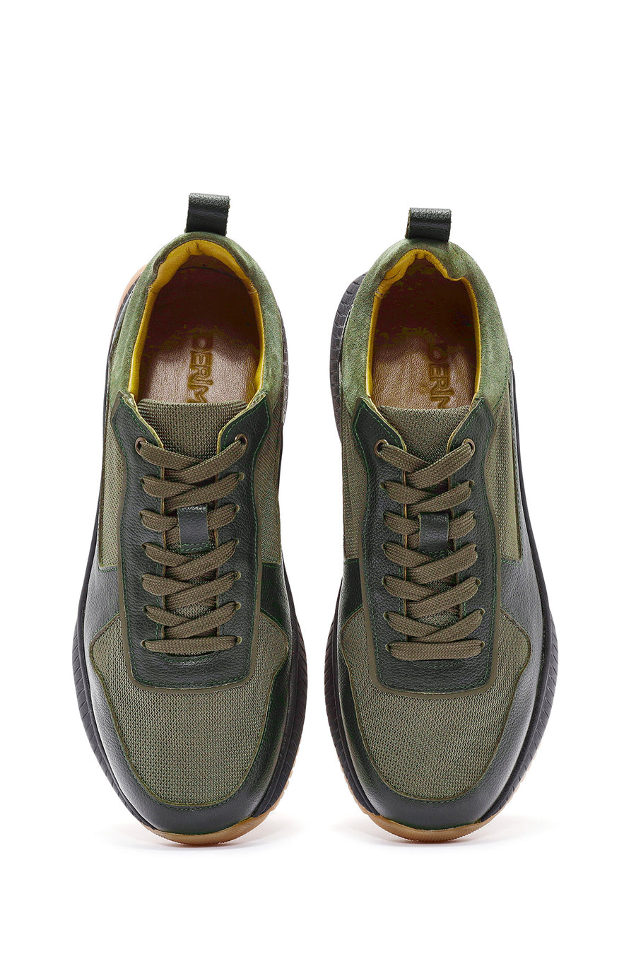 Erkek Haki Bağcıklı Deri Sneaker