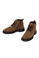 Male Beige Zip Closure Thick-Soled Nubuck Leather Boots | Derimod