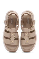 Kadın Bej Bilekten Bağlamalı Kalın Tabanlı Deri Sandalet | Derimod