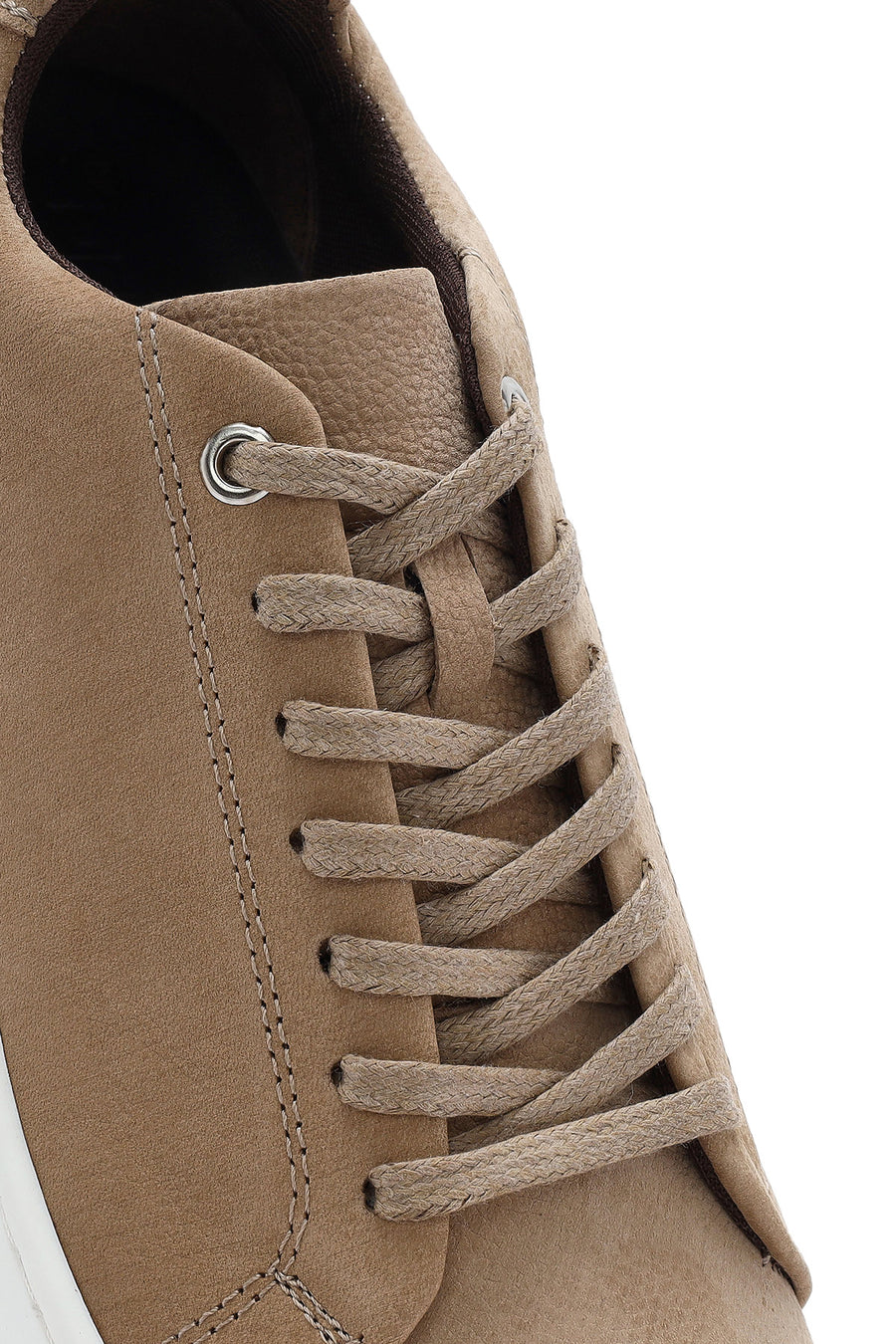 Men's Beige Lace-Up Nubuck Leather Sneaker