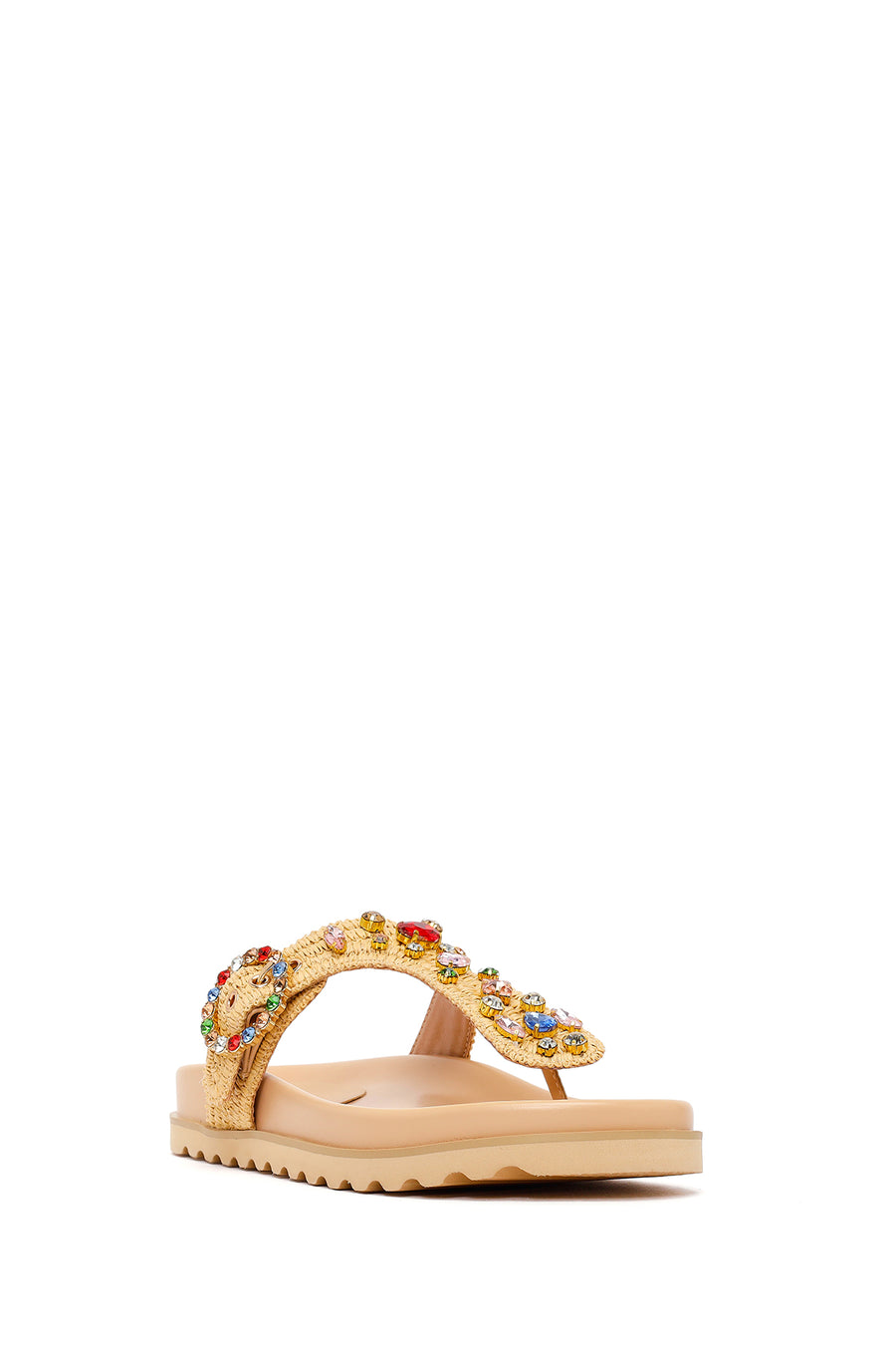 Woman Beige Embellished Straw Flip-Flops