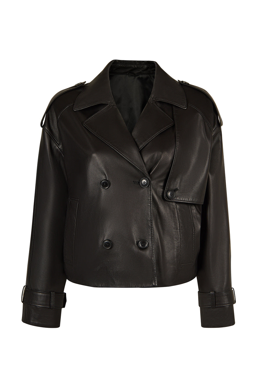 April Woman Black Short Oversize Leather Jacket