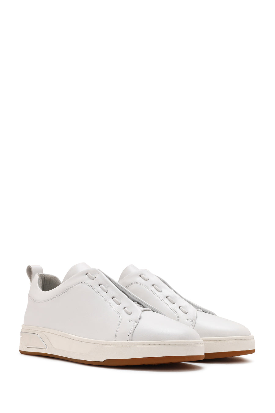 Men's White Lace-up Leather Sneaker