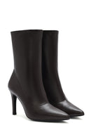 Women's Brown Zippered Thin Heel Leather Boots | Derimod