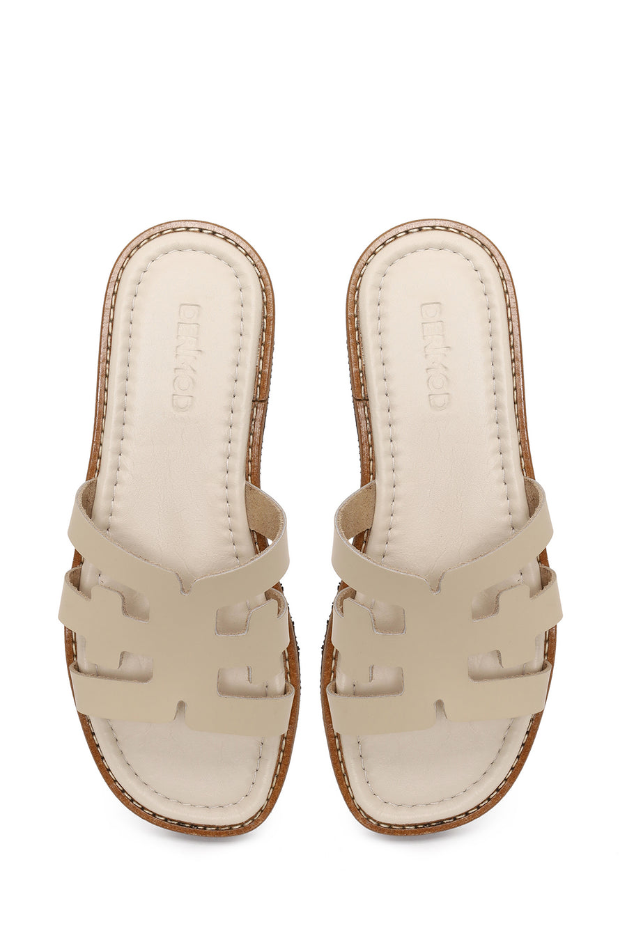 Women's Beige Leather Slippers