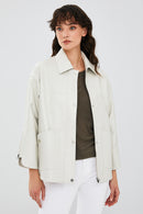 Karen Women's Beige Oversize Leather Jacket | Derimod