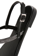 Women's Black Ankle Strap Flip Flop Sandals with Stones | Derimod