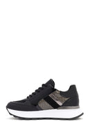 Women's Black Thick-Soled Zippered Leather Sneakers | Derimod