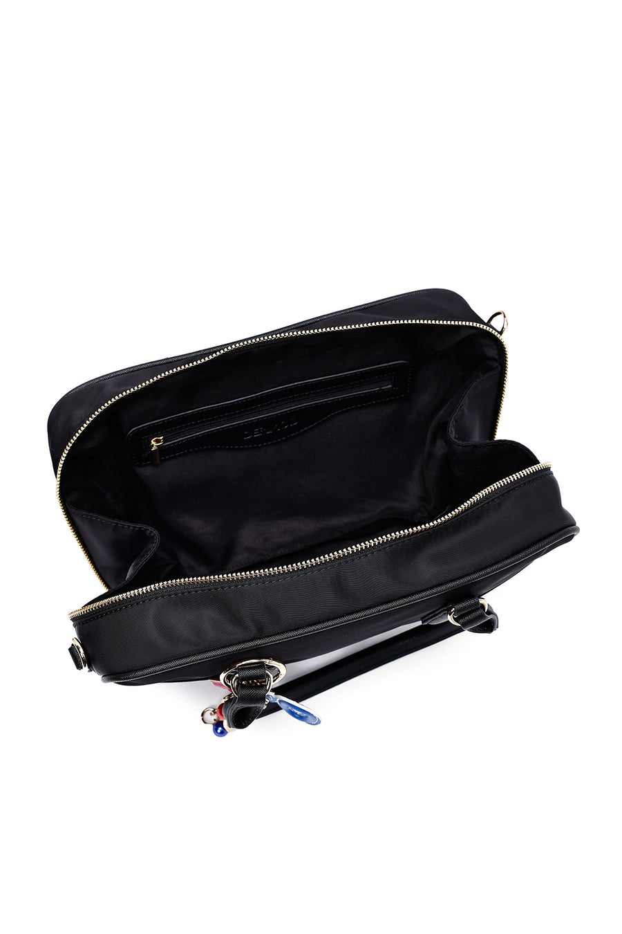 Women's Black Long Strap Accessory Detailed Fabric Handbag