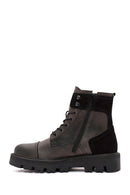 Men's Anthracite Lace-Up Zipper Detailed Leather Casual Boots | Derimod