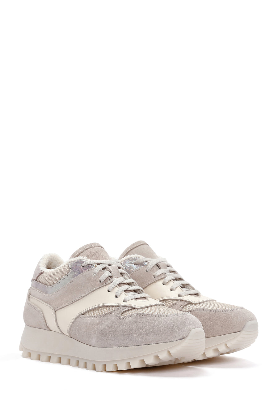 Women's Beige Thick Soled Leather Sneaker