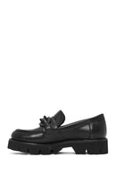 Women's Black Leather Masculine Loafer | Derimod