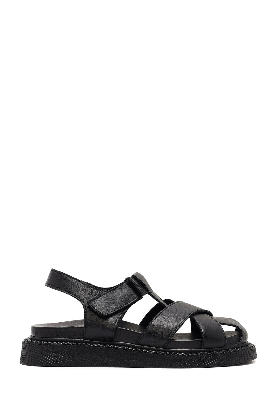 Women's Black Strappy Thick-Sole Leather Sandals 25SFD300918 | Derimod