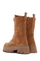 Women's Tan Thick Soled Zippered Suede Leather Boots | Derimod